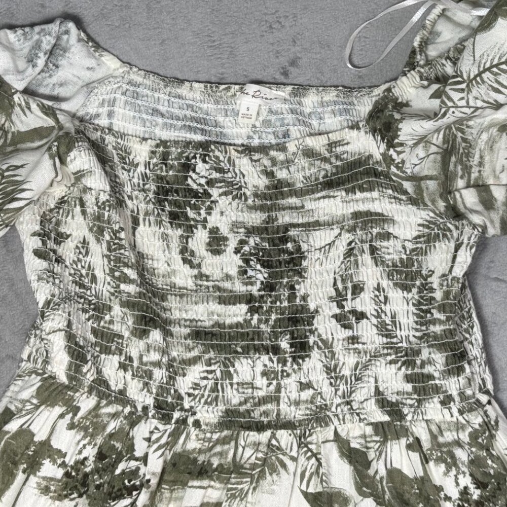 Anthropologie By the River Linen Blend Botanical Print Off-the-Shoulder Dress - Picture 4 of 6